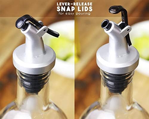 Juvale Olive Oil Dispenser Bottle - 17 Fl Oz (500 ml), Clear Glass, 2-Pack - Oil & Vinegar Set for Kitchen - Airtight Pour Spouts & Lever-Release Lids - Salad Dressing Container & Vinegar Dispenser