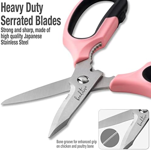 Beaditive Multi-Purpose 8" Kitchen Shears - Detachable, Serrated Blades, Japanese Stainless Steel - Ergonomic Handle, Protective Cover - Dishwasher Safe