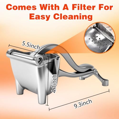 Manual Juicer, Hand Press Lemon Squeezer & Citrus Press - Upgrade Aluminum Alloy Fresh Fruit Juice Extractor, Ergonomic Grip Heavy Duty Manual Juicer, Effortless & Easy to Clean Kitchen Tool (Silver)