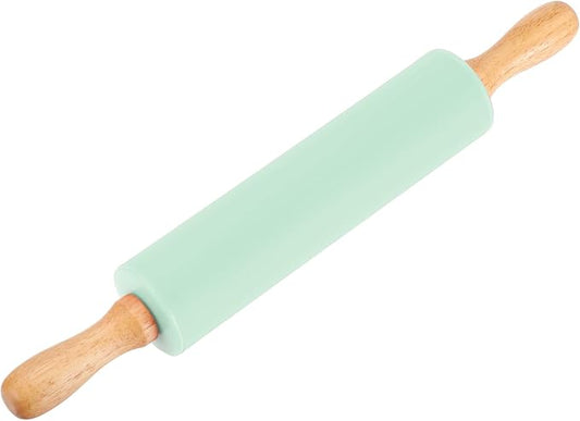 uxcell Rolling Pins for Baking, 12 Inch Silicone Non-Stick Rolling Pin Baking Roller Wooden Handle for Home Kitchen Dough Cookies Pastry, Light Green