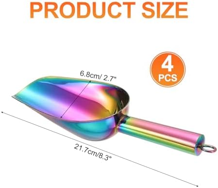 uxcell 4pcs Metal Ice Scoop, 8.3 inch Stainless Steel Ice Scooper for Kitchen Party Bar Wedding Use, Rainbow