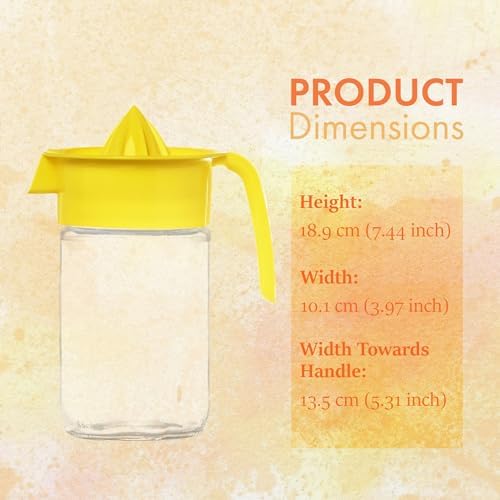 Glass Lemon Juicer, Small Grapefruit and Citrus Juicer, Extractor Manual Hand with Handle and Pour Spout, BPA Free and Lead-Free Heavyweight Crystal Clear Glass 22.31oz (yellow)