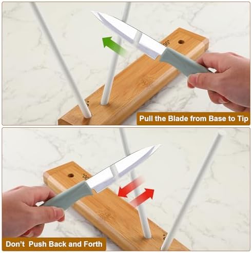 Feekoon 9.8" Ceramic Crock Knife Sharpener, 2-Rod Turn Box for Kitchen