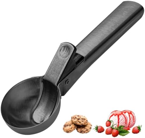 Ice Cream Scoop, Stainless Steel with Trigger & Comfortable Handle, Dishwasher Safe, DIY Ice Cream, Cookie Dough, Muffin, Baking, Sorbet, Gelato, Fruit (black)