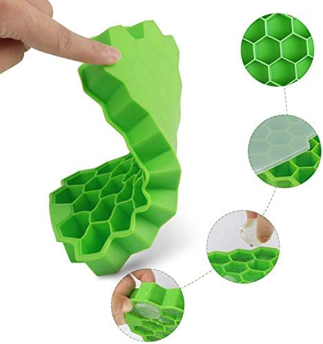 Silicone Ice Cube Trays 4 Pack with Lids | BPA FREE | Hexagon Shaped | 148 Cubes, 37 Cubes/Tray