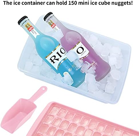 2 Pack Ice Cube Tray with Lid and Bin for Freezer, Easy Release 55 Nugget Ice Tray with Cover, Storage Container, Scoop. Perfect Small Ice Cube Maker Tray & Mold. Flexable Durable Plastic, BPA Free