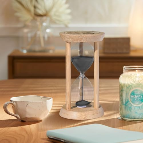 SuLiao Wooden Sand Timer 15 Minute Hourglass, Bamboo Sand Clock, Small Black Sand Watch 15 Min, Reloj De Arena Hour Glass Sandglass for Home Office Decorative Game Classroom