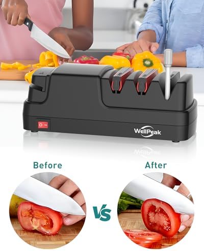 4-Stage Professional Electric Knife & Scissor Sharpener for Home Commercial Chef, Diamond Abrasive for Straight Edge Chef Knives, Detachable Ceramic Hone Rod for Serrated Knives Polishing