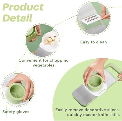 Safe Mandoline Slicer with Slide-On Hand Guard, 2026 Upgraded 6 in 1 Stainless Steel Vegetable Chopper, Multi Blade Potato/Onion/Garlic/Cucumber/Fruit Slicer, Kitchen Grater Food Cutter