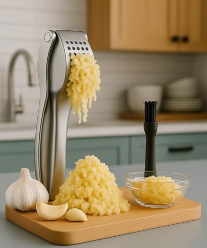 Premium Garlic Press - Easy to Clean Heavy Duty Garlic Presser & Mincer - Durable Garlic Crusher - No Peel Needed - Crush Garlic Effortlessly - Dishwasher Safe