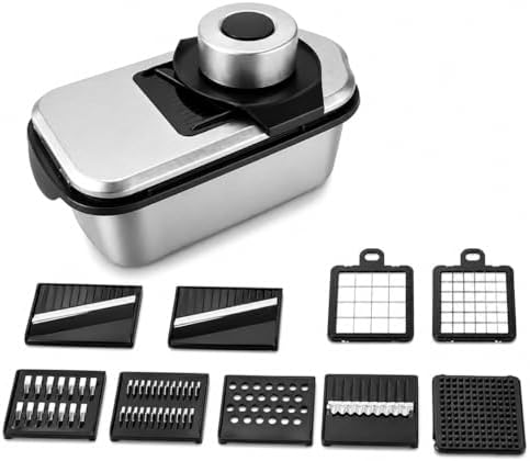 Vegetable Chopper, Stainless Steel Food Dicer and Mandoline Slicer with Drain Holes and Storage Container, Dishwasher Safe Food Chopper for Onion, Potato, Cucumber, Carrot and More