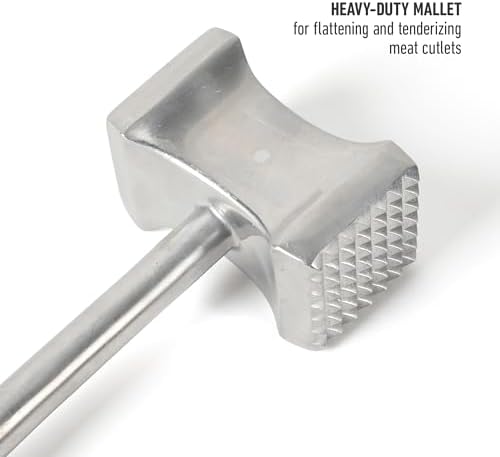 Calphalon Stainless Steel Meat Tenderizer, Dual-Sided Meat Mallet with Ergonomic Handle for Tenderizing and Flattening Beef, Chicken, Pork & Poultry