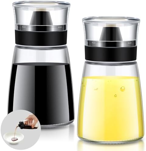 2 Pcs Oil and Vinegar Dispenser Set, 5.4 oz Olive Oil Bottle with No Drip Top, Glass Salad Dressing Cruet Bottles Soy Sauce Dispenser Leakproof Container for Kitchen Cooking Dressing