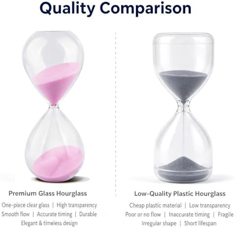 Hourglass, HoveBeaty Pink Sand Timer, 15 Minute Hand-Blown Glass