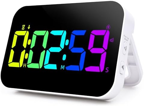 Kitchen Digital RGB Timer, Count Down Up, Rechargeable, Vibration Mode Adjustable Volume and Brightness LED Display, Time Management Cook