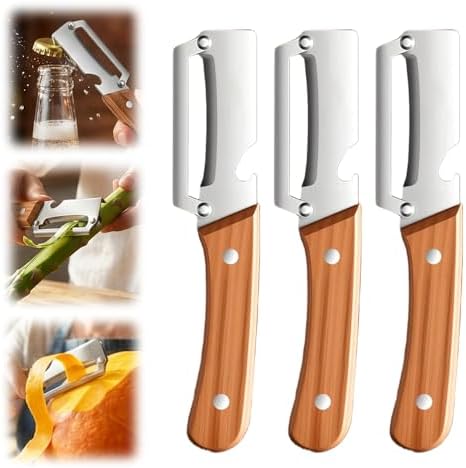 3 PCS Multifunctional Vegetable Peelers for Kitchen, Sharp Stainless Steel Peeler and Bottle Opener with Wooden Handle, Vegetable & Fruit Peeler for Cucumber Potato Zucchini Orange