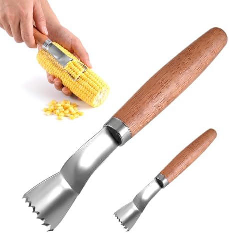 Easy Clean Corn Cob Peeler, 2026 Upgraded Corn on the Cob Remover, Corn Peeler for Corn on the Cob, Stainless Steel Corn Stripper Tool, Wooden Handle for Hand Grip, Easy Clean Kitchen Gadget (2pcs)