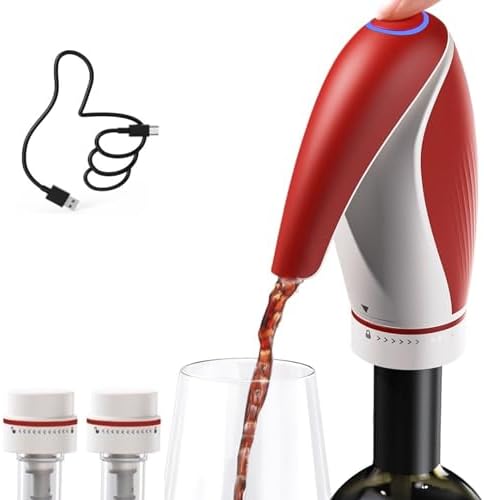Electric Wine Aerator Dispenser, Automatic Wine Pourer with One-Touch Decanting, Rechargeable Drip-Free Wine Dispenser with 2 Wine Stoppers & Caps, Gift for Wine Lovers
