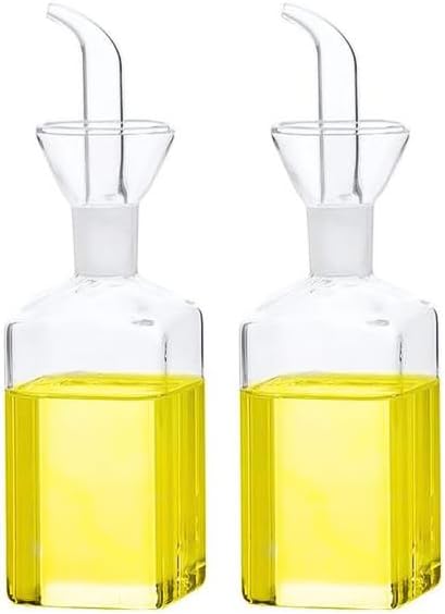 Olive Oil Dispenser, Olive Vinegar Cruet, Cooking Wine Container Salad Dressing Glass Oil Bottle, Vinaigrette Oil Dispenser for Kitchen or BBQ (8.5 oz, Set of 2)