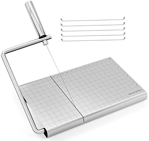 Wire Cheese Slicer,Stainless Steel Cheese Slicer with Accurate Size Scale，Stainless Steel Cheese Cutter with Serving Board
