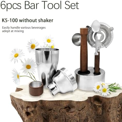 6 PCS Bar Tool Set Kitchen Stainless Steel Bartender Kit with Muddler,Double Jigger,Shaker,Spoon,Strainer Whisky Drink Mixing Essentials for Home Bar Party Celebration Hotel Tenders Set