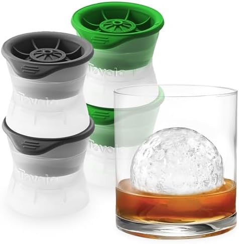 Tovolo Sports Ice Mold Bundle Set of 4 Golf Ball and Tennis Ball Shapes Large Craft Ice Cubes for Whiskey Cocktails with Silicone Lids, Easy Fill Craft Ice Mold for Sports Fans