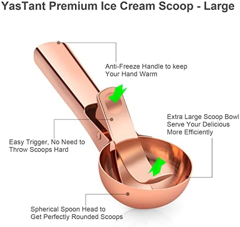 Premium Large Ice Cream Scoop with Trigger Ice Cream Scooper Stainless Steel, Heavy Duty Metal Icecream Scoop Spoon Dishwasher Safe, Perfect for Frozen Yogurt, Gelato, Sundae, Large Rose Gold