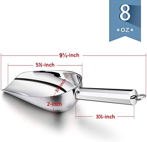 E-far Metal Ice Scoop Set of 2, 8 Ounces Kitchen Ice Scooper for Ice Maker