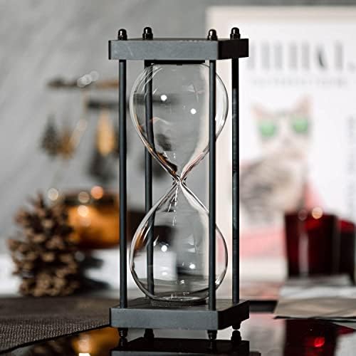 SAMLONG Large Fillable Hourglass Timer, Black Wooden Sandglass, Empty