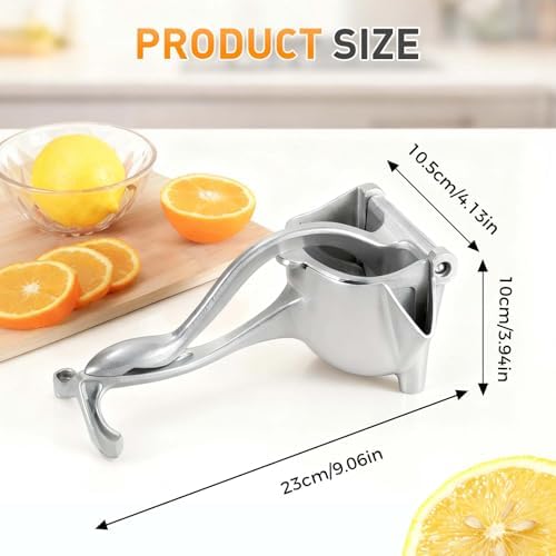 Fresh Fruit Juice Extractor, 2025 Upgrade Hand Juicer Squeezer Lemon Juicer Manual Hand Press with Ergonomic Grip, Easy to Clean for Orange Citrus Pomegranate Lime Grapefruit Kitchen Tool (2, Silver)