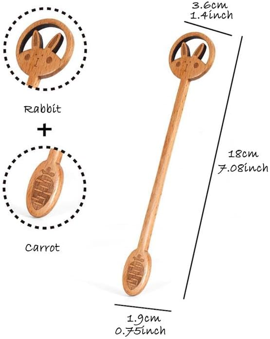 6 Pack Wooden Iced Tea Spoons Small Stirring Spoon Long Handle Wood Coffee Mixing Spoons Tea Spoon Beverage Stirrer (Rabbit Design)