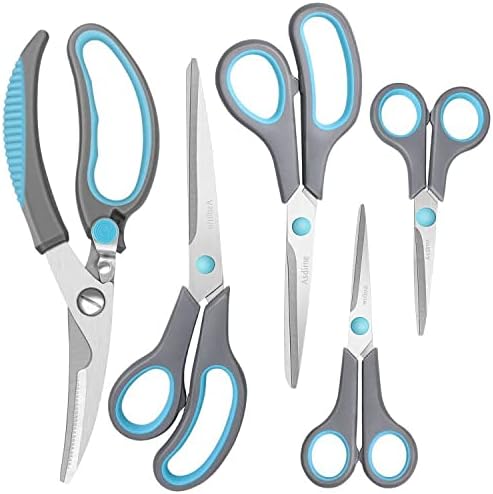 Asdirne Premium Kitchen Scissors Set, Kitchen Shears, Food-Grade Stainless Steel Blades, Ergonomic Rubber Handle, Include 1 Poultry Shears and 4 All Purpose Scissors, 9.1”/9.6"/8.5"/6.4"/5.4"