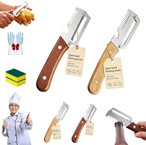 Ultimate Kitchen Multi Tool Peeler, Precision Peeler Pro, Solid Wood Non-Slip Handle, 3 in 1 vegetable peeler set, 2.5 mm Zero Pressure Peelers, for Cane, Potato, Fruit, Easy to Clean (A+B)