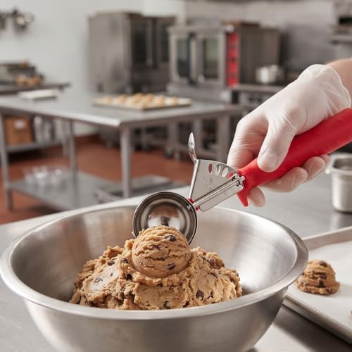 TrueCraftware- 1-1/3 oz Portion Scoop #24 Stainless Steel with Triangle Red Handle- Ice Cream Scoop Cookie Scoop for Cookie Dough Batter