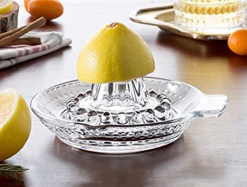 Calaberno Lemon Squeezer Citrus Juicer Manual Hand Squeezer with Handle and Pour Spout, Pulp and Pips Extractor, Heavyweight - Thick Glass with Pouring Lip - Traditional Ergonomic Design, BPA Free