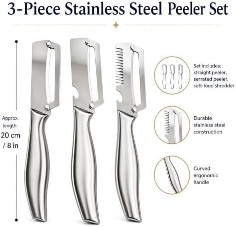 Vegetable Peeler Set with Julienne Peeler & Bottle Opener, Stainless Steel