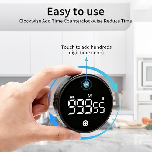 Digital Kitchen Timer, Magnetic Visual Countdown Countup Timer with Large LED Display, Adjustable Volume, Easy for Seniors and Kids, for Cooking, Classroom, Fitness, Study (Black)