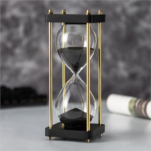 Hourglass Timer 60 Minute, Golden Wooden Sand Timer, Black