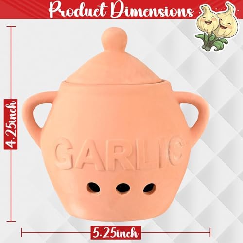 Home-X Unglazed Terracotta Garlic Keeper, Kitchen Counter Accessory, Farmhouse Storage Container with Lid, Small Storage Jar for Garlic Bulbs, 5 ¼” D x 4 ¼” H, Terra Cotta