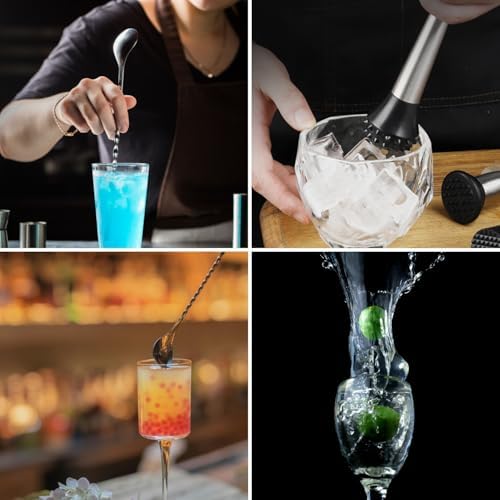 Muddler for Cocktails Stainless Steel, Muddlers Pestle with Stirring Spoon, Bartender Cocktail Shaker Bar Tool Set - Bar Spoon and Muddler