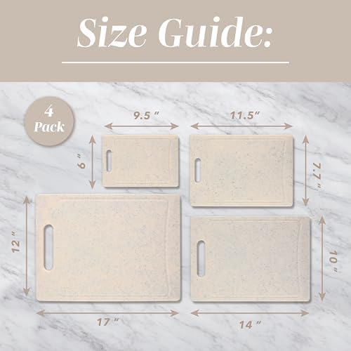 COOK WITH COLOR Non-Slip Cutting Board Set – Kitchen Essentials with Easy Grip Handle for Meat, Veggies, and Fruits, 4 Cutting Boards, Speckled White