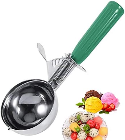 #12(2-2/3 oz.) Stainless Steel Ice Cream Scoop Disher，Stainless Steel Ice Cream Scoop with Trigger Include -Green Handle-For ice cream, frozen yogurt, meat balls etc.