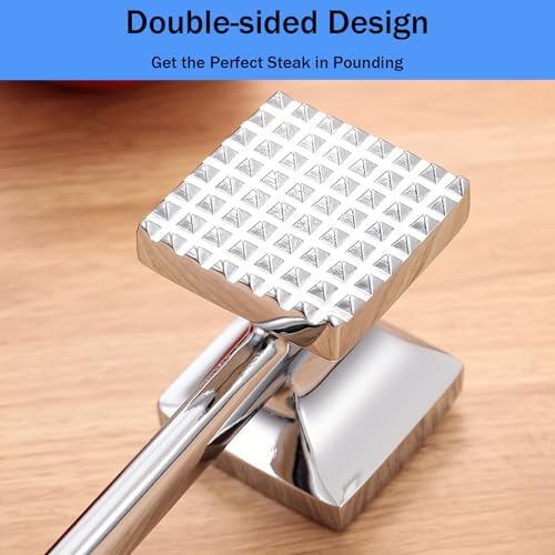 Meat Tenderizer Hammer, Stainless Steel Handle & Aluminum Alloy Double-Sided, 2-in-1 Steak Tenderizer, Food-Grade One-Piece Seamless, 250g Heavy Duty for Pounding Garlic, Cucumber, Nuts, Shellfish