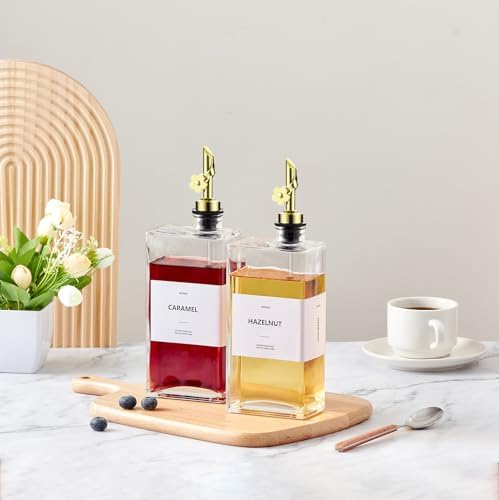 Olive Oil Dispenser Bottle for Kitchen, 16.9 oz/ 500 ml Vinegar Dispenser, Cooking Oil Dispenser Set, Glass Cruet with Pourer Spouts for Vinegar, Coffee Syrup Dispenser