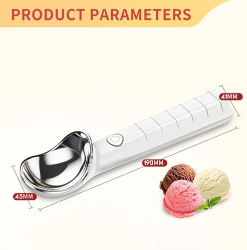 Heated Ice Cream Scoop | Warming Icecream Scooper with 3-Level Adjustable Heats - 113/158℉, LED Display, 2000mAh Capacity, Rechargeable | for Hard Ice Cream and More (White)