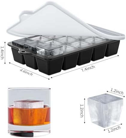 Silicone Ice Cube Tray 3 Pack - EASY RELEASE ice cube tray with lid, BPA Free Ice Cubes Trays for Freezer,ice cube mold for Cocktail,Whiskey (Black)