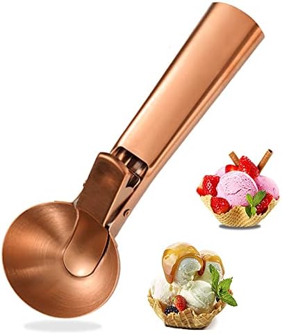 Ice Cream Scooper Stainless Steel, Cookie Scoopwith Trigger Heavy Duty Metal Icecream Scoop,Cookie Scoop Large Size Perfect For Frozen Yogurt, Gelatos, Sundaes (E-Rose Gold 2Pack)