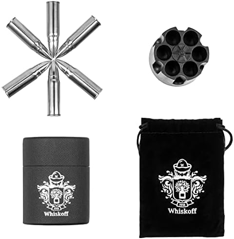 Whiskey Stones Gift Set for Men - Stainless Steel Ice Cubes Set - Whiskey Ice Cubes with Revolver Freeze Base - Reusable Stones Ice Cube Rocks Whisky Christmas Birthday Gifts for Men, Dad, Husband