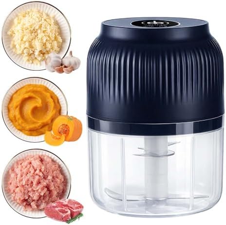Electric Garlic Chopper, 350ml Cordless Garlic Grinder Onion Masher, Portable Veggie Chopper, Wireless Food Processor For Ginger Chili Fruit Meat Etc (Blue)
