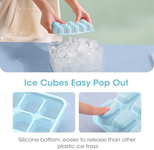 DOQAUS Ice Cube Tray with Lid and Bin,4 Pack Ice Cube Trays for Freezer